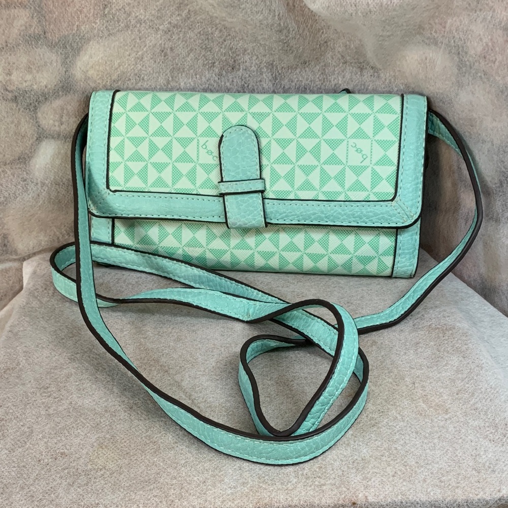 B.O.C  Mint Green/White Tri-Fold Crossbody With Leather Trim